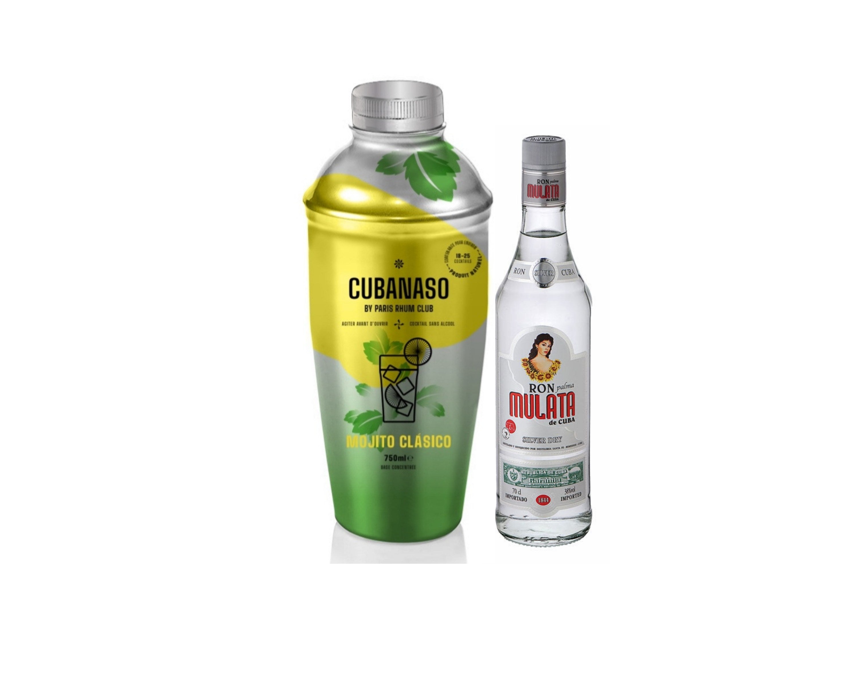Cubanaso-Cocktail-Set mit konzentriertem Mojito-Rum Mulata Silver Dry 070 ml